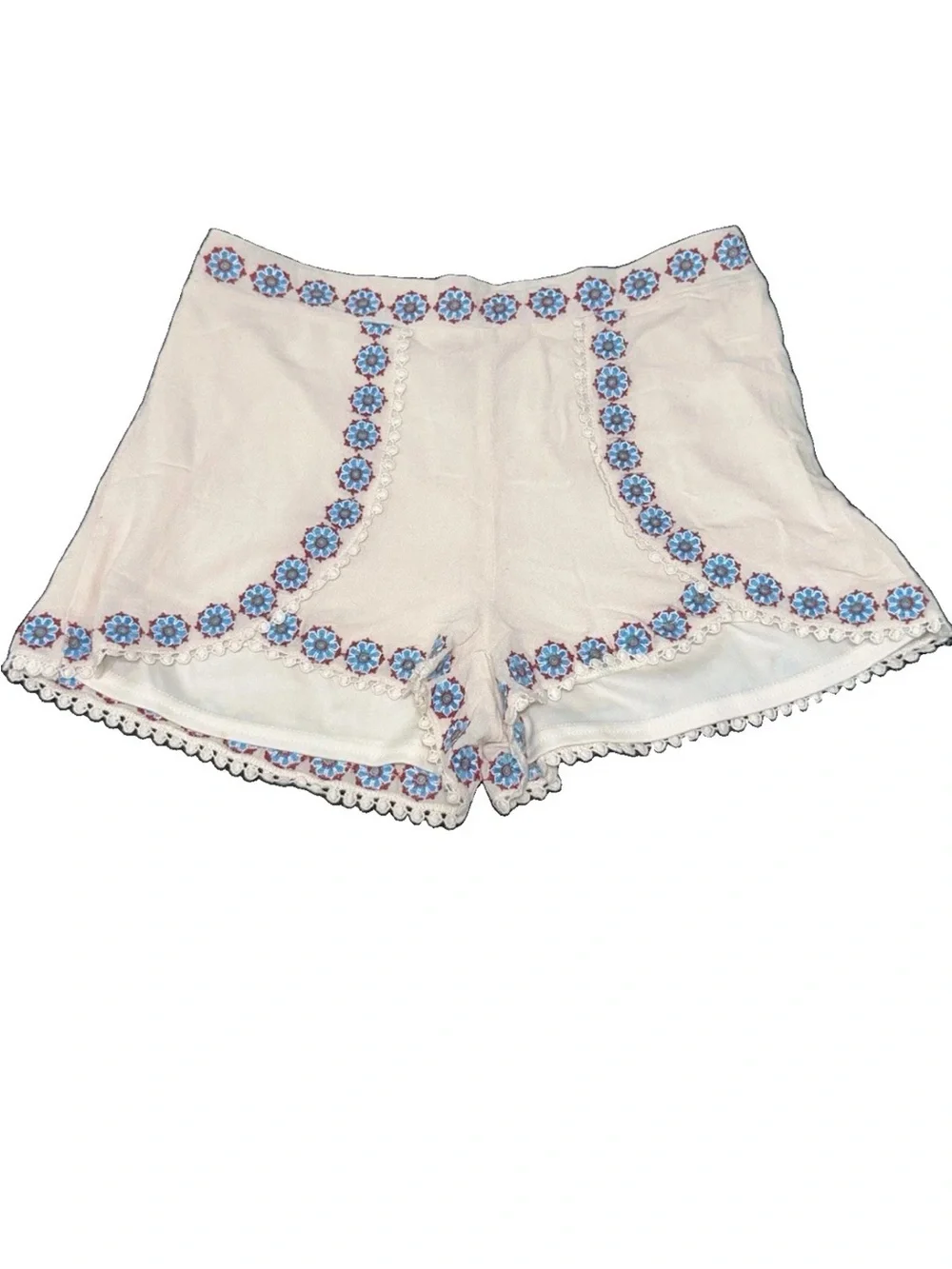 Blue Rain Sz M Francesca's bohemian embroidered scalloped shorts colorful floral